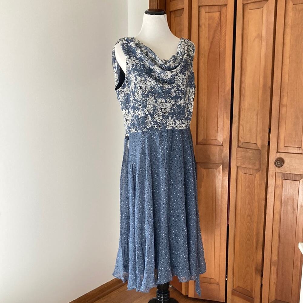 Prelude Blue Floral Chiffon Midi Dress, Size 16